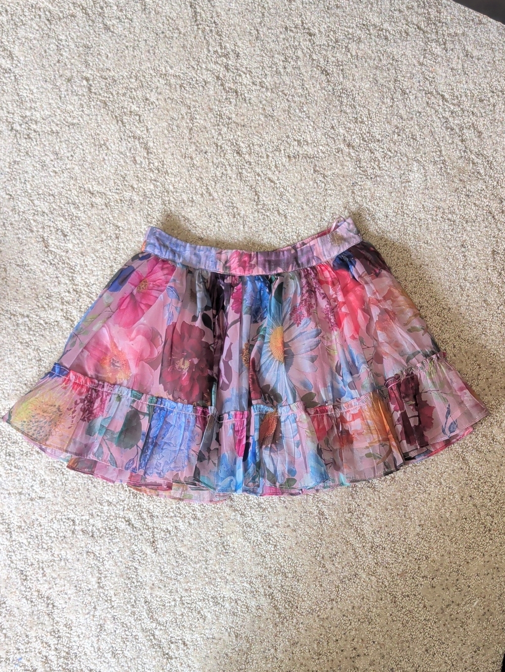 Floral Tiered Skater Skirt - Pink Multi, Size Small